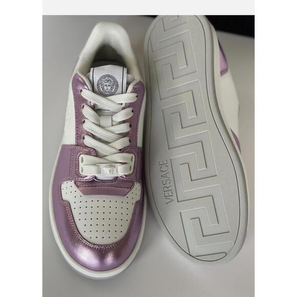 BNWT Versace Women’s Medusa Rose/White Leather Sneakers Size 39 US 9 $700 - Picture 9 of 9